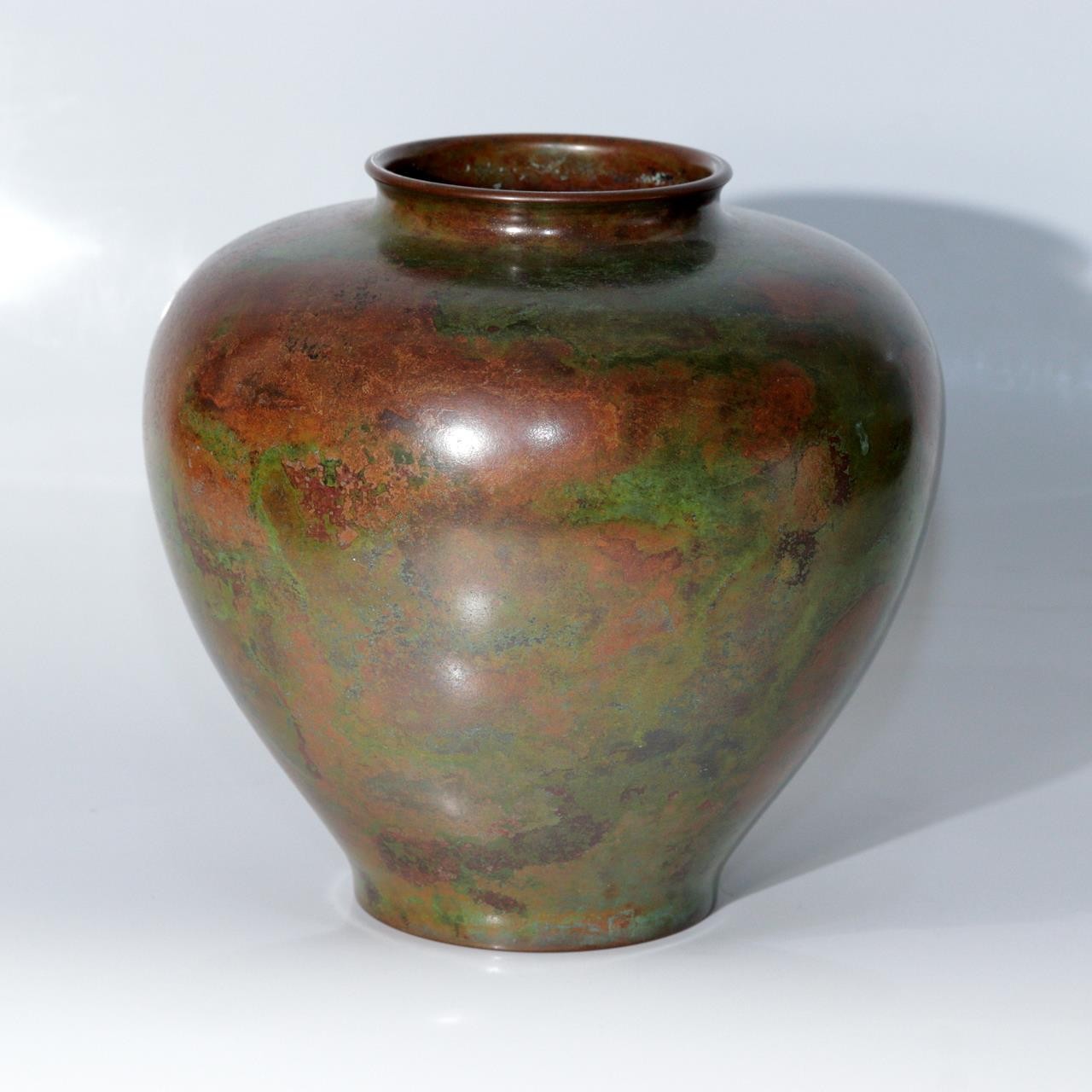 Japanese Vintage Cast Bronze Vase Signed Hosei Mottled Patina Tomobako BV76410