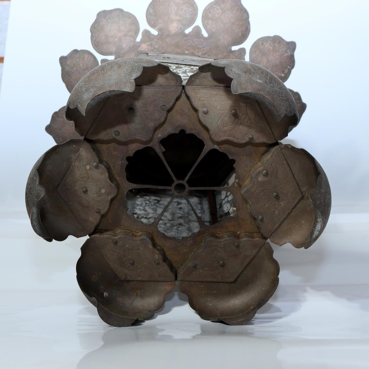 Japanese Kyoto Antique Bronze Lotus Temple Lantern Toro Buddhist Altar 33cm7