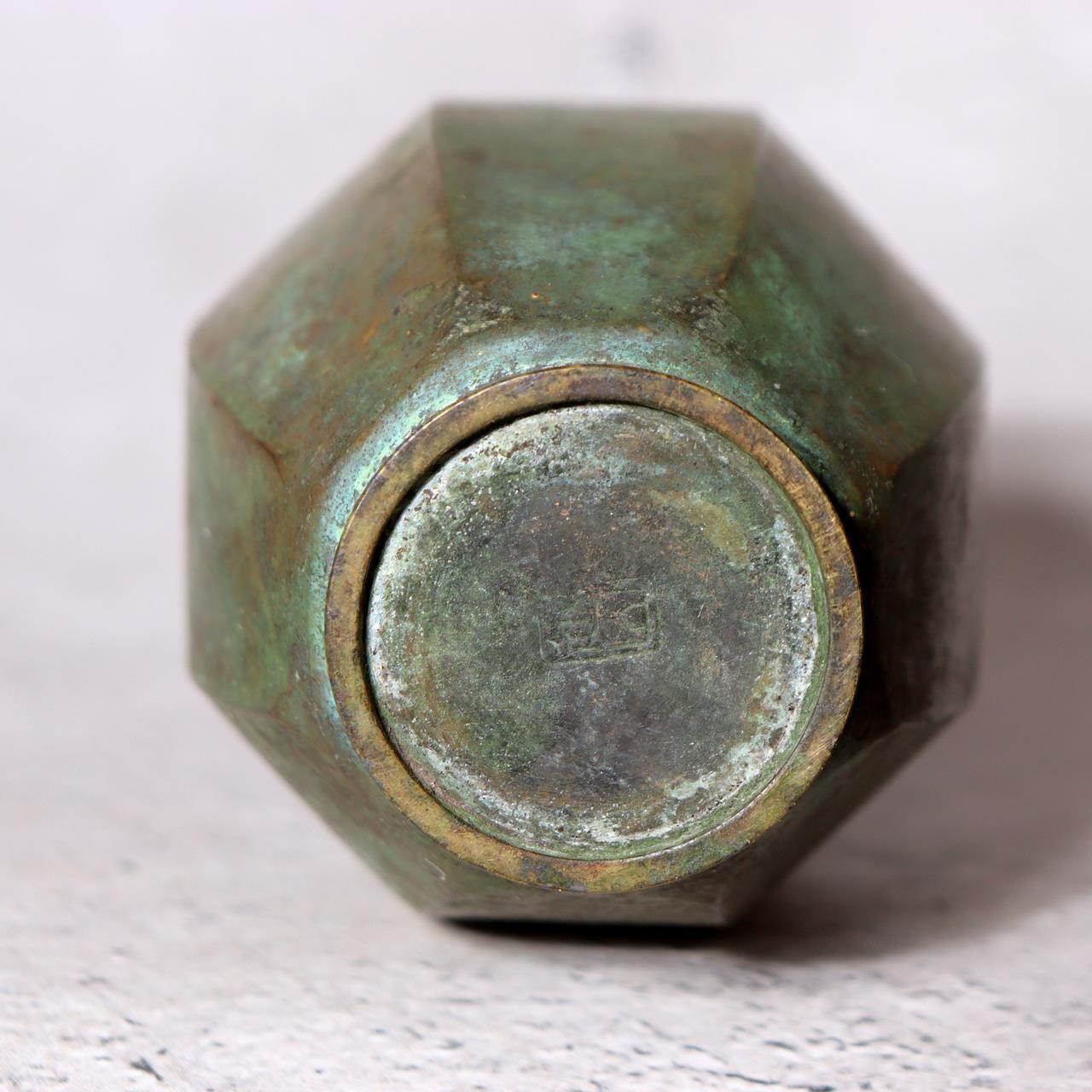 Vintage Japanese Bronze Bud Vase Faceted Hexagon Small Rare Mini Size Zen BV7207