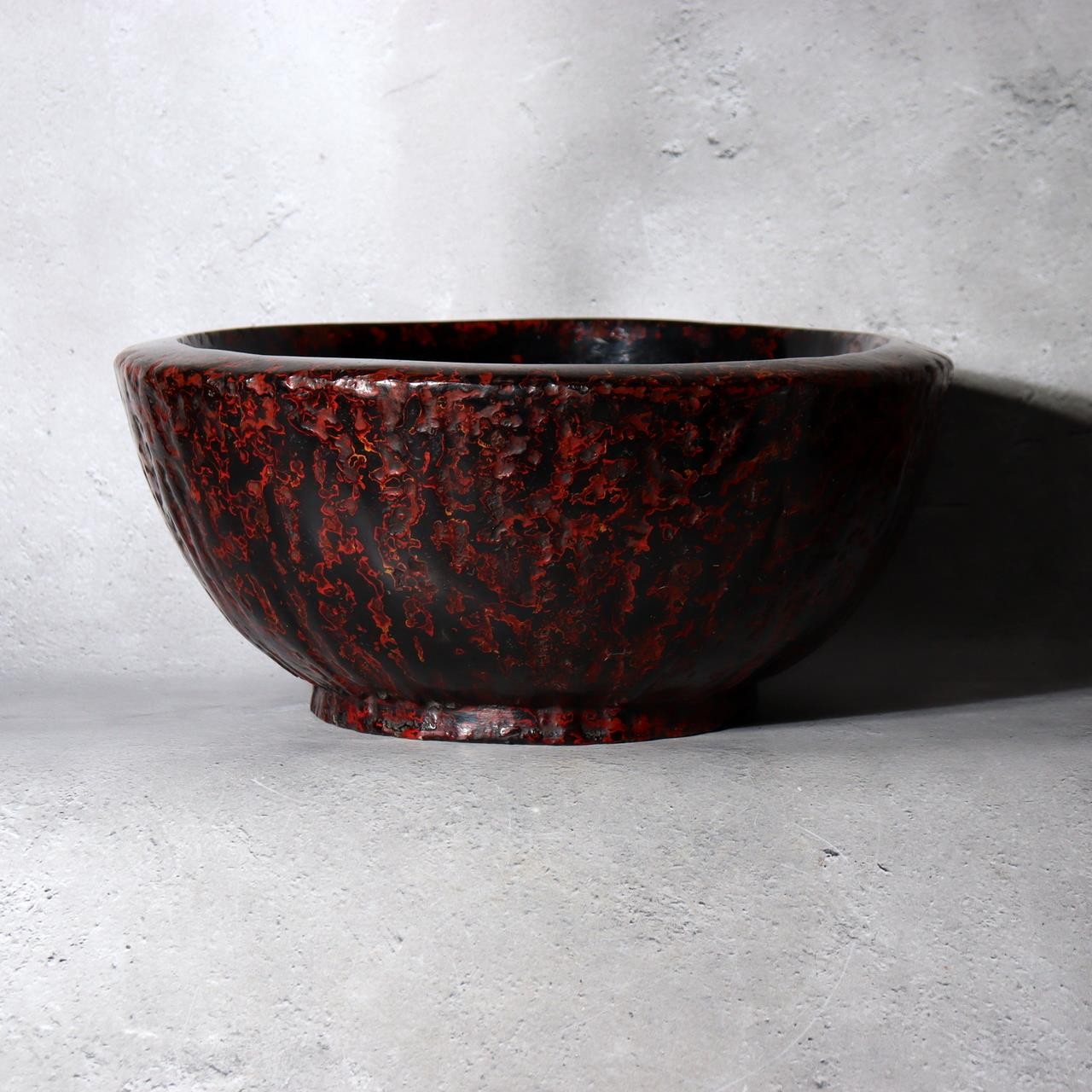 Vintage Large Japanese Aizu Lacquerware Wood Bowl  Mottled Red & Black 29cm2