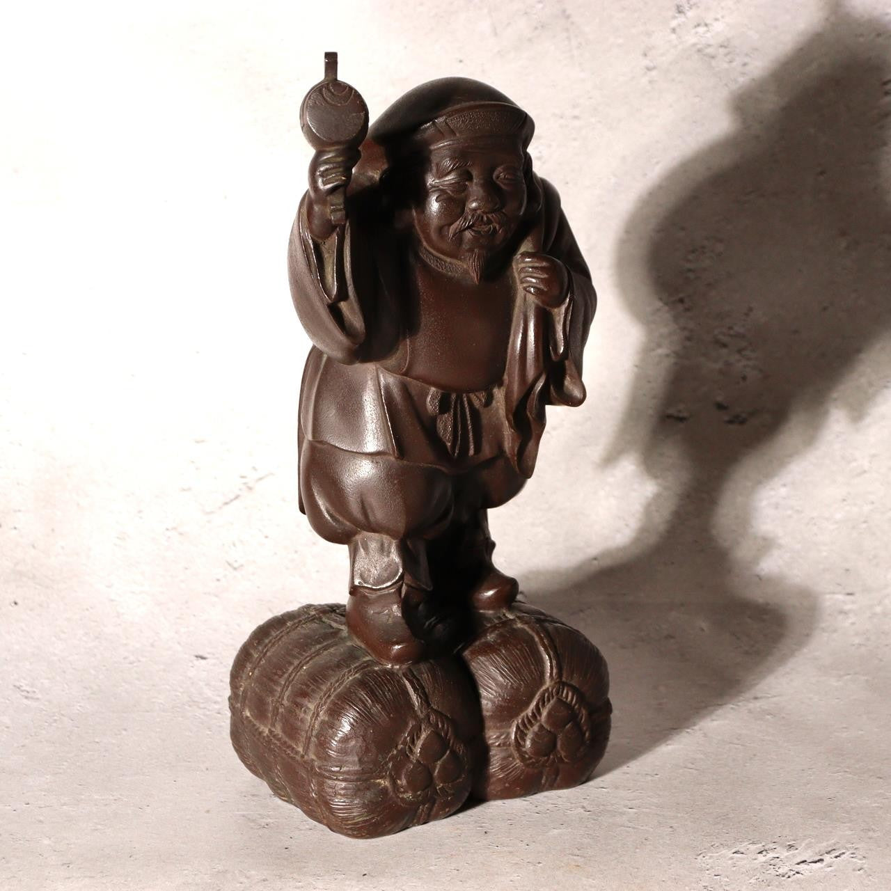 Vintage Japanese Bronze Daikokuten Statue Signed Motomitsu Lucky God Figure0