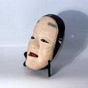 Japanese Carved Wooden Noh Mask Deigan Gold Eyes Signed with Mark Tomobako5