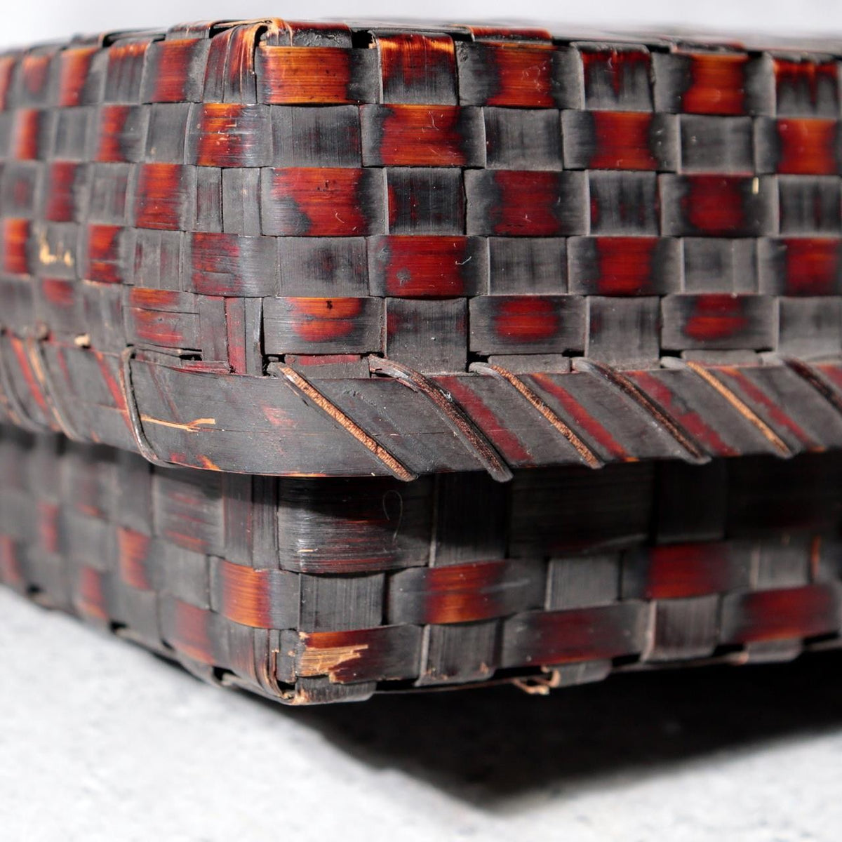 Vintage Japanese Bamboo Woven Rectangular Box Two-Tone Basketry11