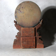 Japanese Antique Shinto Shinkyo Sacred Mirror Wooden Stand Bronze Alloy BOSa671