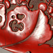 Japanese Vintage Carved Wood Lacquer Tray Tsuishu Red Grapes Design Small WO5125