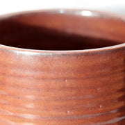 Japanese Seto Ware Ceramic Mizusashi Water Jar Brown Ribbed Texture Tomobako10
