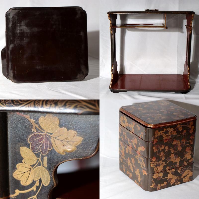 ​Antique Japanese Maki e Lacquer Nobento Sageju Picnic Set Tin Flasks WO63617