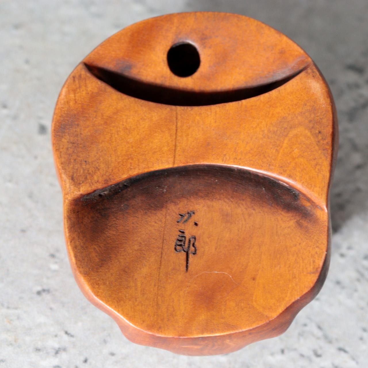 Japanese Carved Boxwood Mask Netsuke Buaku Kyogen Signed Jiro NW2721
