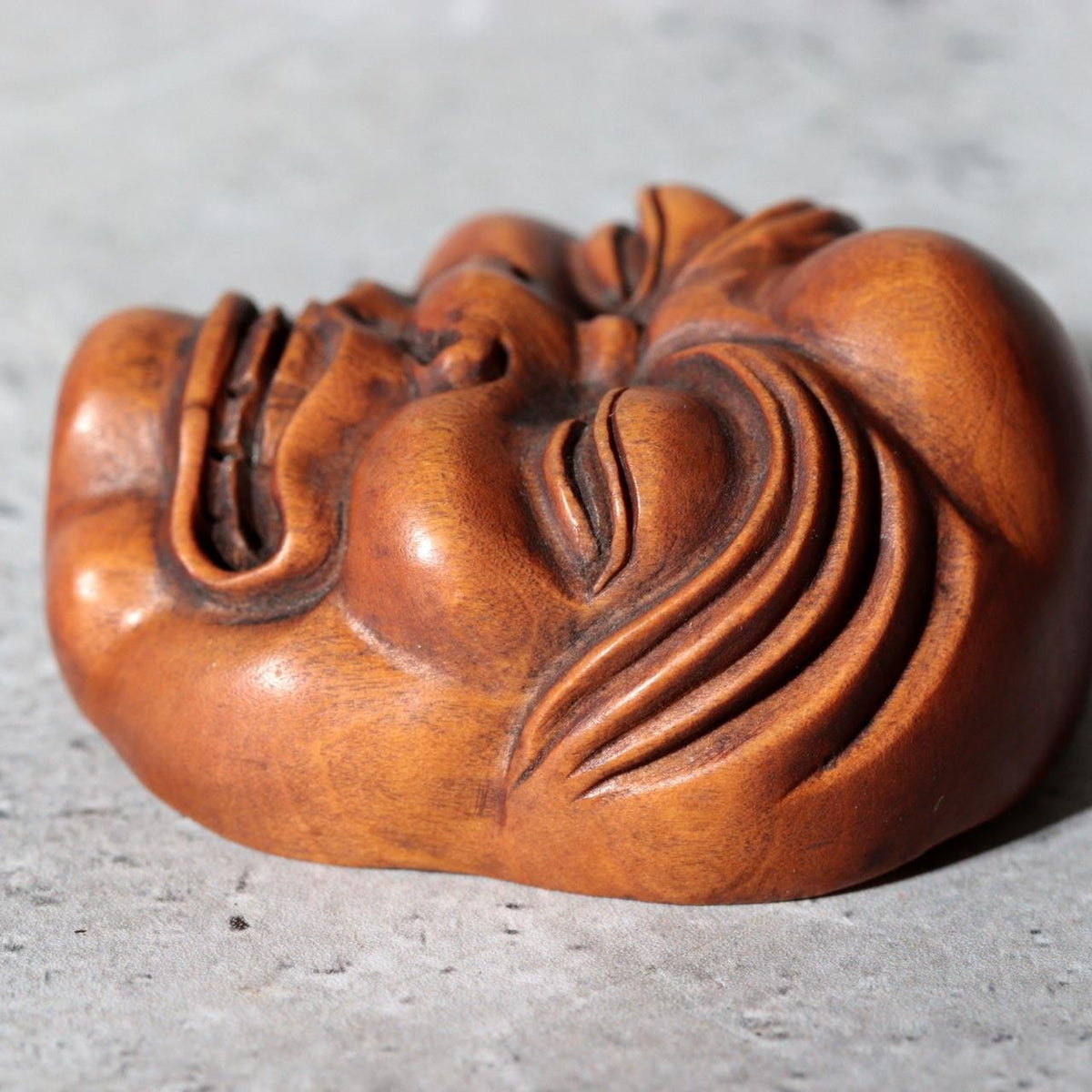 Japanese Carved Boxwood Mask Netsuke Buaku Kyogen Signed Jiro NW2724