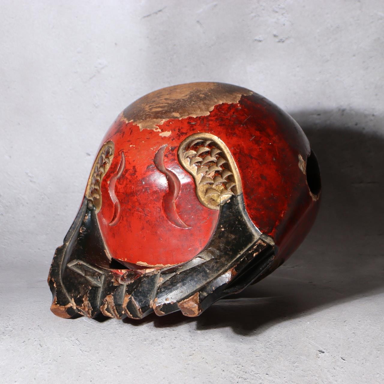 Antique Japanese Buddhist Mokugyo Temple Wood Block Drum Fish Motif Red 22cm5