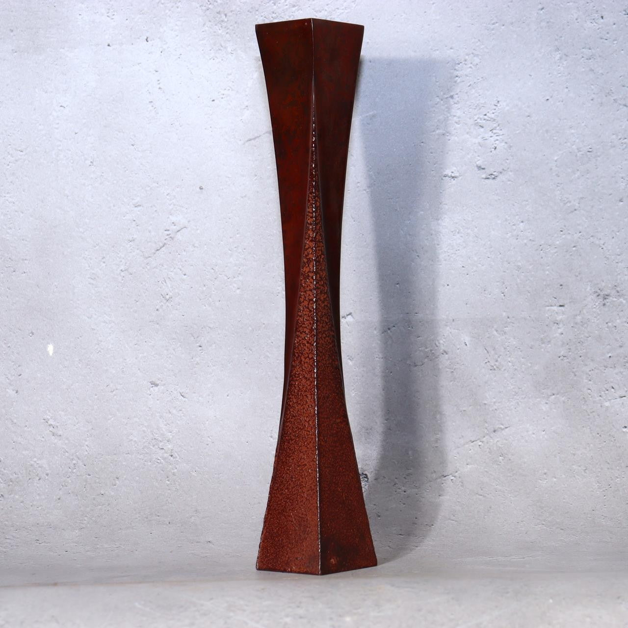 Japanese Bronze Twisted Vase Geometric Square Column Heavy Studio Ikebana Vessel1