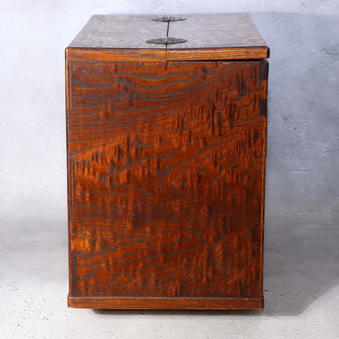 Vintage Japanese Tamo Wood Sewing Box Haribako Full Burl Grain Chest WO6064