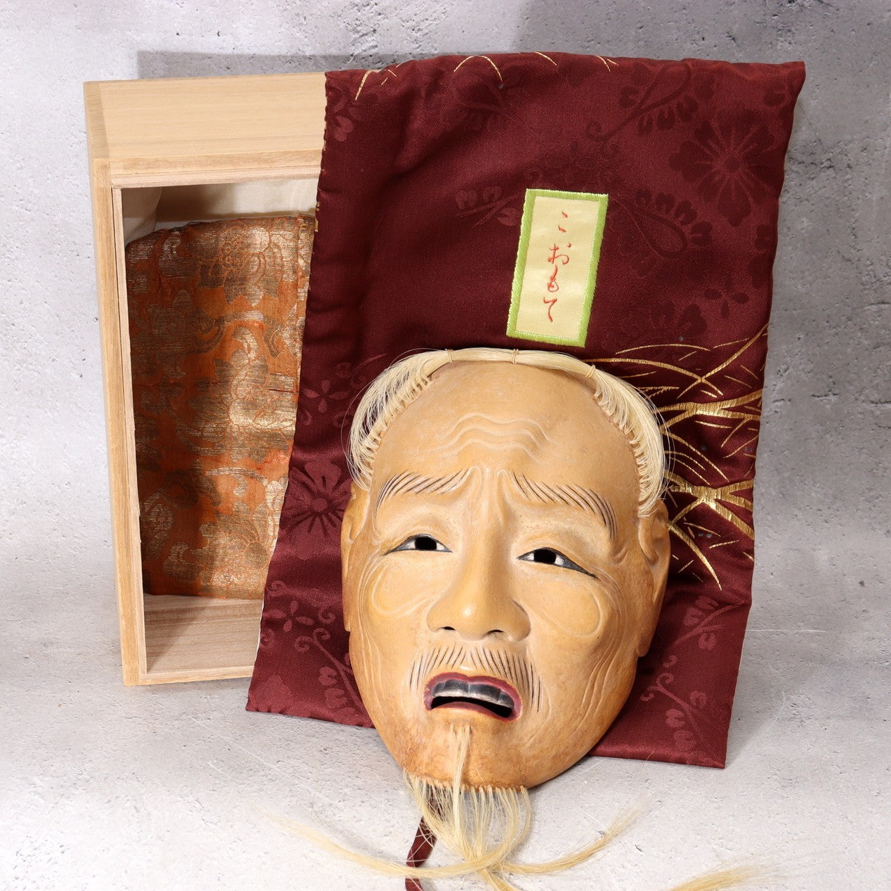 Japanese Hand-Carved Wooden Noh Mask Kojou Refined Old Man Storage Bag MSK53910