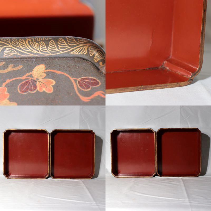 ​Antique Japanese Maki e Lacquer Nobento Sageju Picnic Set Tin Flasks WO63615