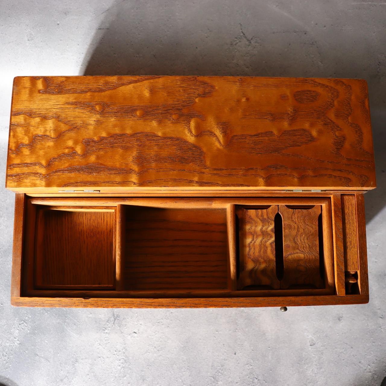 Fine Japanese Haribako - Rare "Tamamoku" Burl & Tiger Grain Wood Sewing Box9