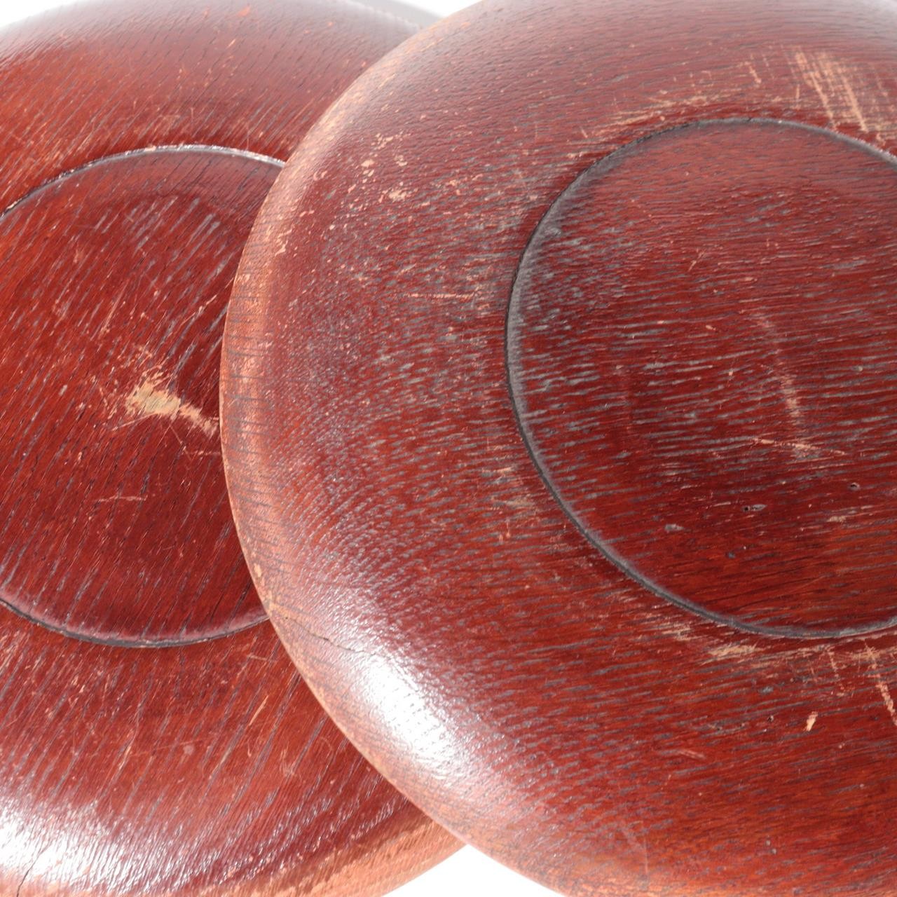 Vintage Japanese Chestnut Wood Round Trays Set of 2 Odate Shinmeisha Festival12