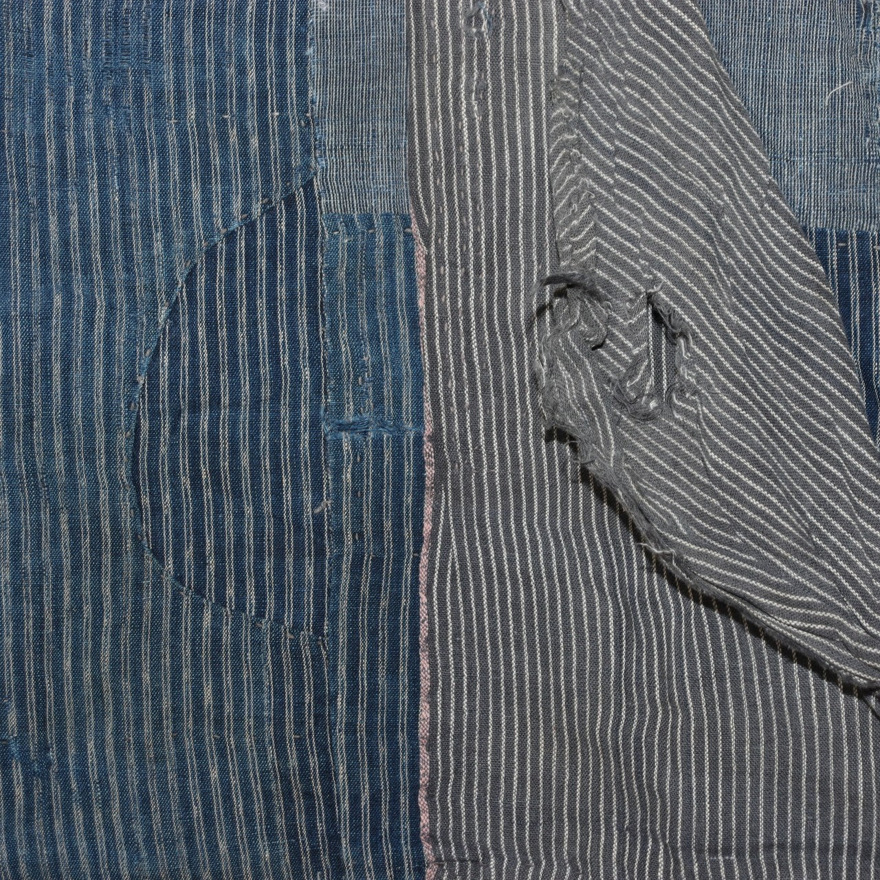 Antique Japanese Boro Indigo Fabric Patchwork Ranru Cotton Textile Rug BRKW1617