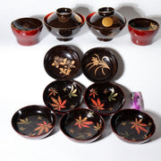 11-Piece Japanese Antique Urushi Lacquerware Set Gold Maki-e Chrysanthemum etc0