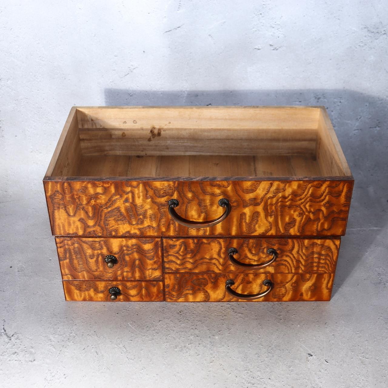 Fine Japanese Haribako - Rare "Tamamoku" Burl & Tiger Grain Wood Sewing Box14