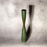 Fujii Soki Japanese Bronze Flower Vase Green Patina Pestle Shape Tomobako BV7194