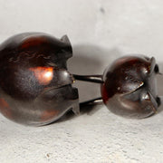 Japanese Bronze Rabbit Pair Okimono Statue Figurine Mottled Red Patina Zen5