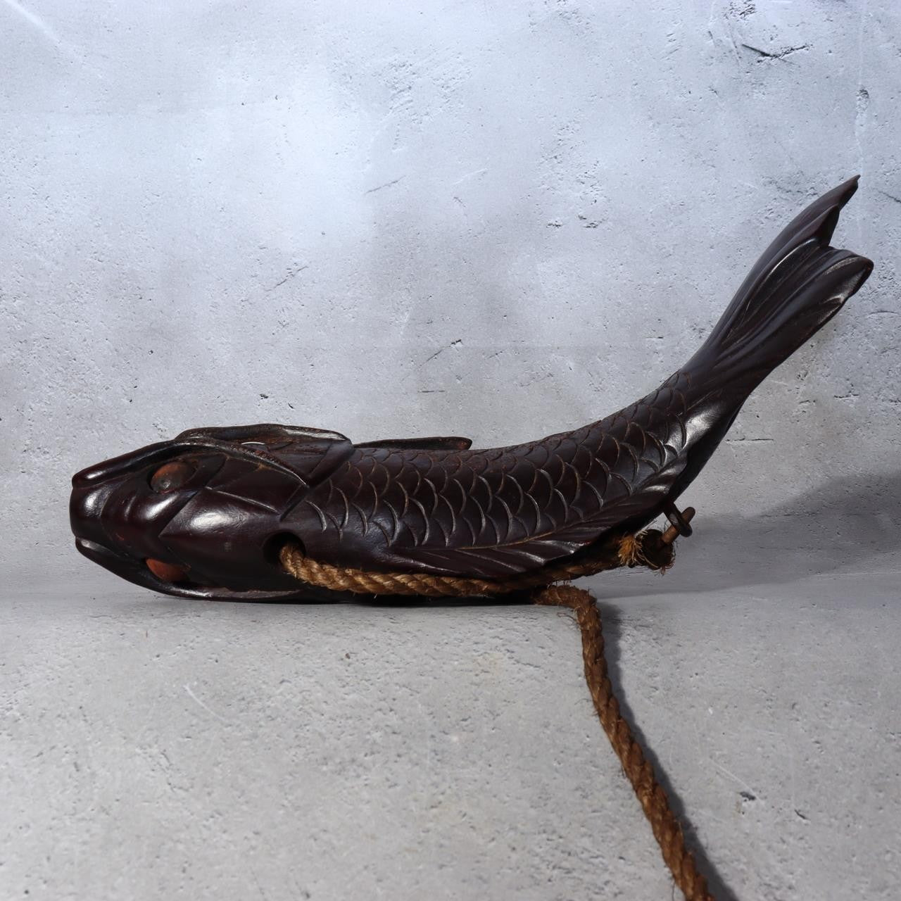 Antique Japanese Jizai-kagi Hearth Hook Slender Eel/Carp Wood Carving Movable14