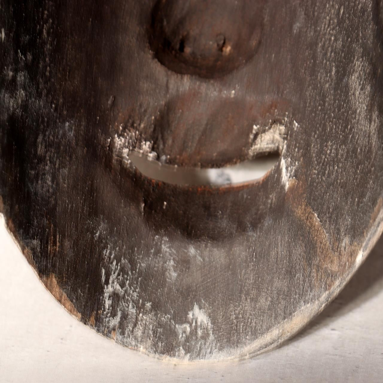 Japanese Antique Wooden Mask Female Woman Noh Kagura Style & Brocade Bag MSK5269