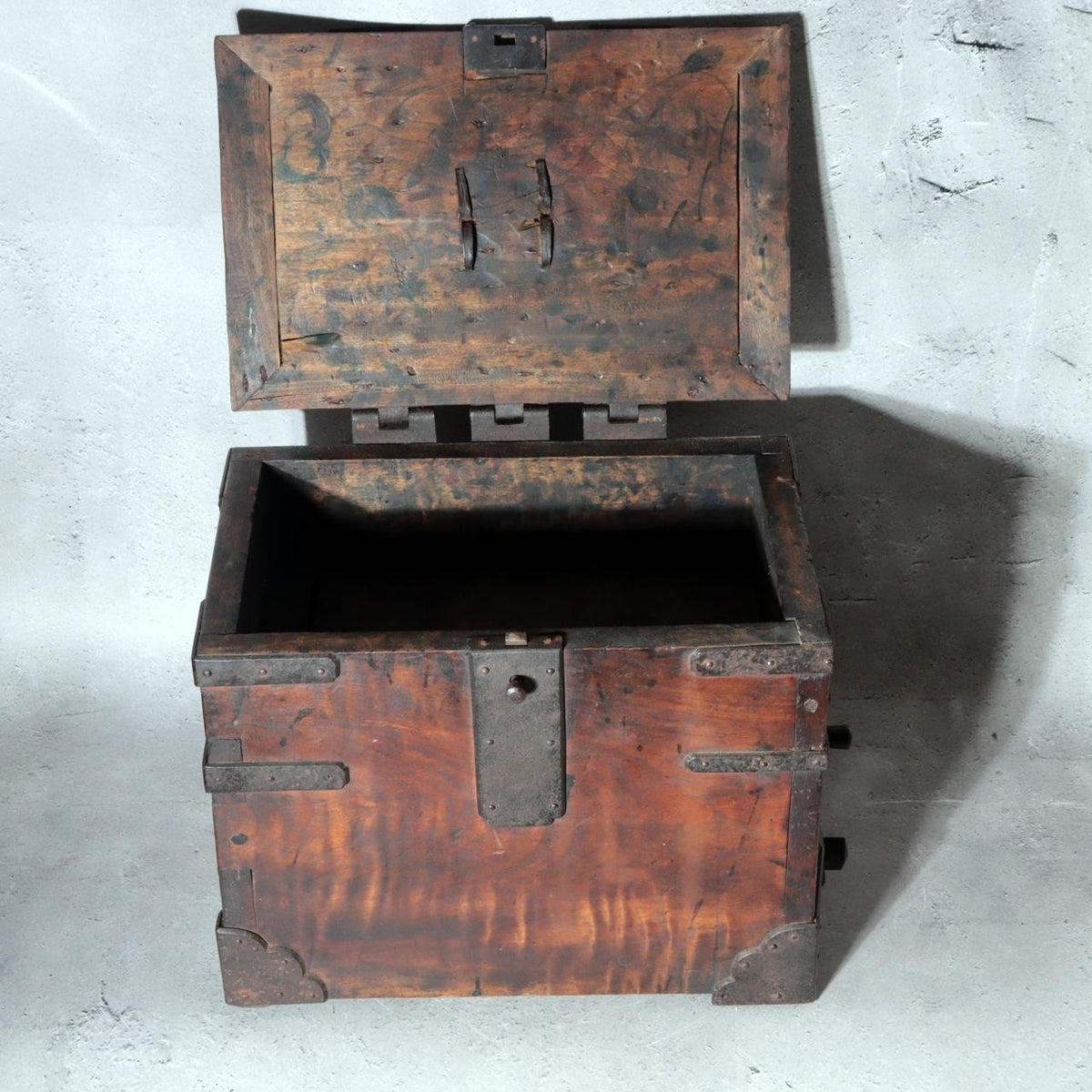 Antique Japanese Kake-Suzuri Keyaki Wood Calligraphy Writing Box Iron Hardware3