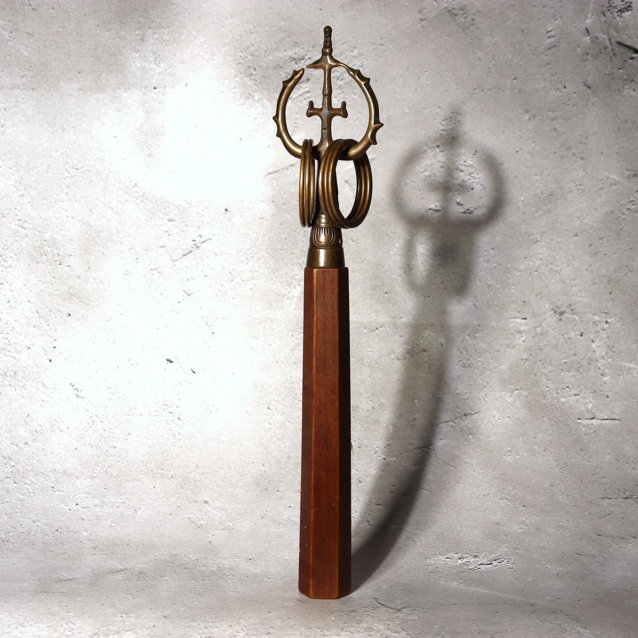 Vintage Japanese Buddhist Shakujo Handheld Monk Staff Brass Wood Ritual Tool1
