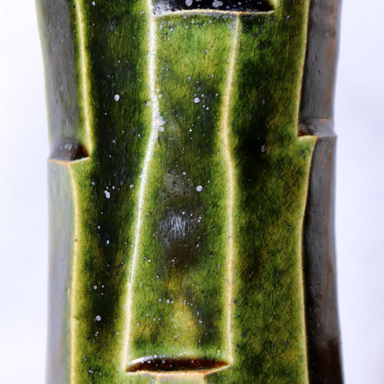 Japanese Vintage Oribe Ware Vase Kita Gama Kiln Abstract Forest Design 24cm9