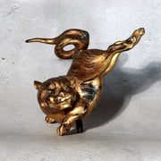 Antique Edo Gilt Wood Neko Tora Cat Tiger Samurai Kabuto Maedate Helmet Crest0