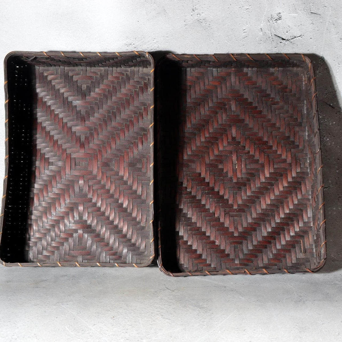 Vintage Japanese Bamboo Woven Rectangular Deep Box Geometric Pattern2