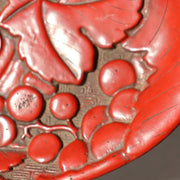 Japanese Vintage Carved Wood Lacquer Tray Tsuishu Red Grapes Design Small WO5126