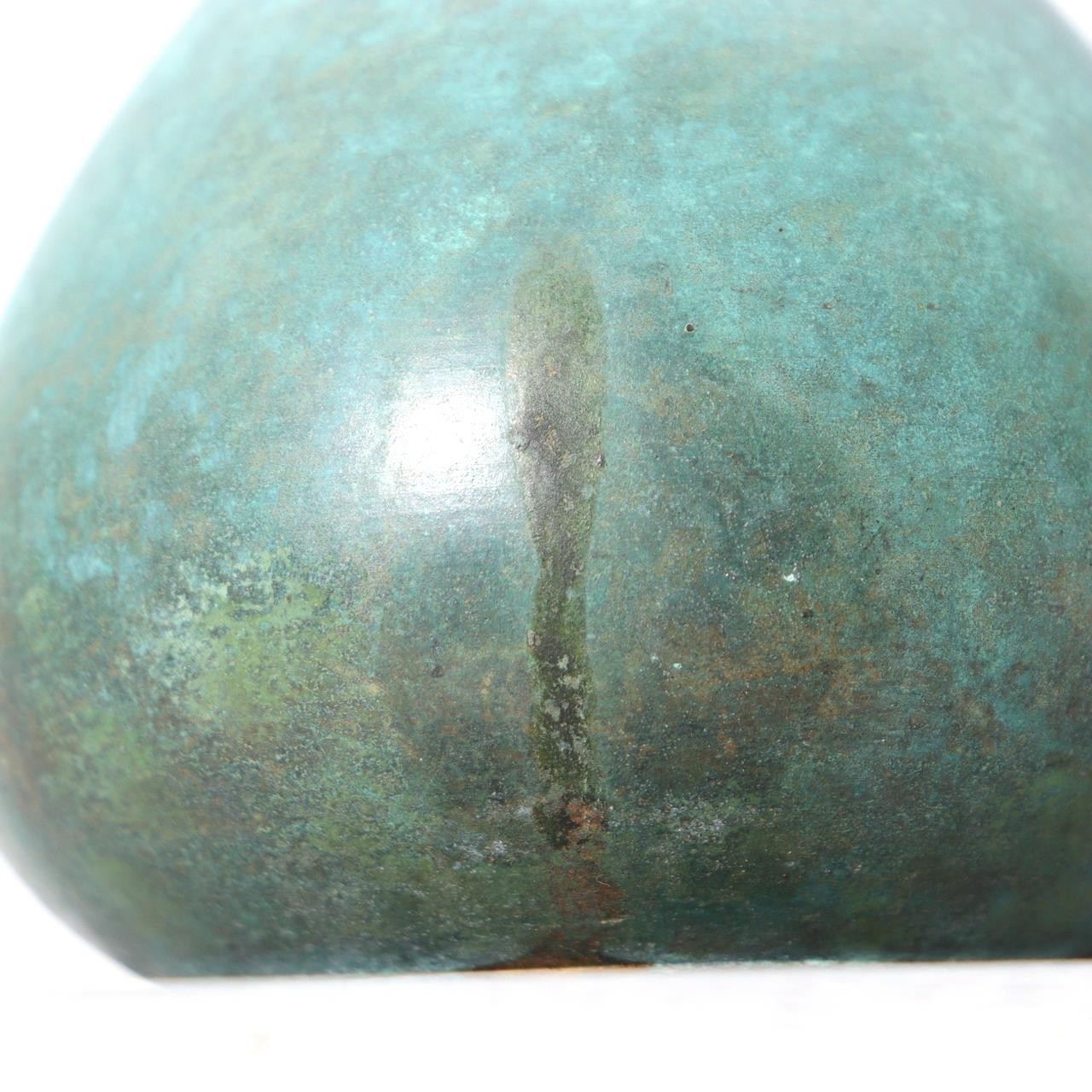 Vintage Japanese Seidou Bronze Vase - Turquoise Green Patina - Signed Tomobako9