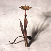 Japanese Antique Candle Stand Teshoku Iron Copper Narcissus Flower Rustic BV7179