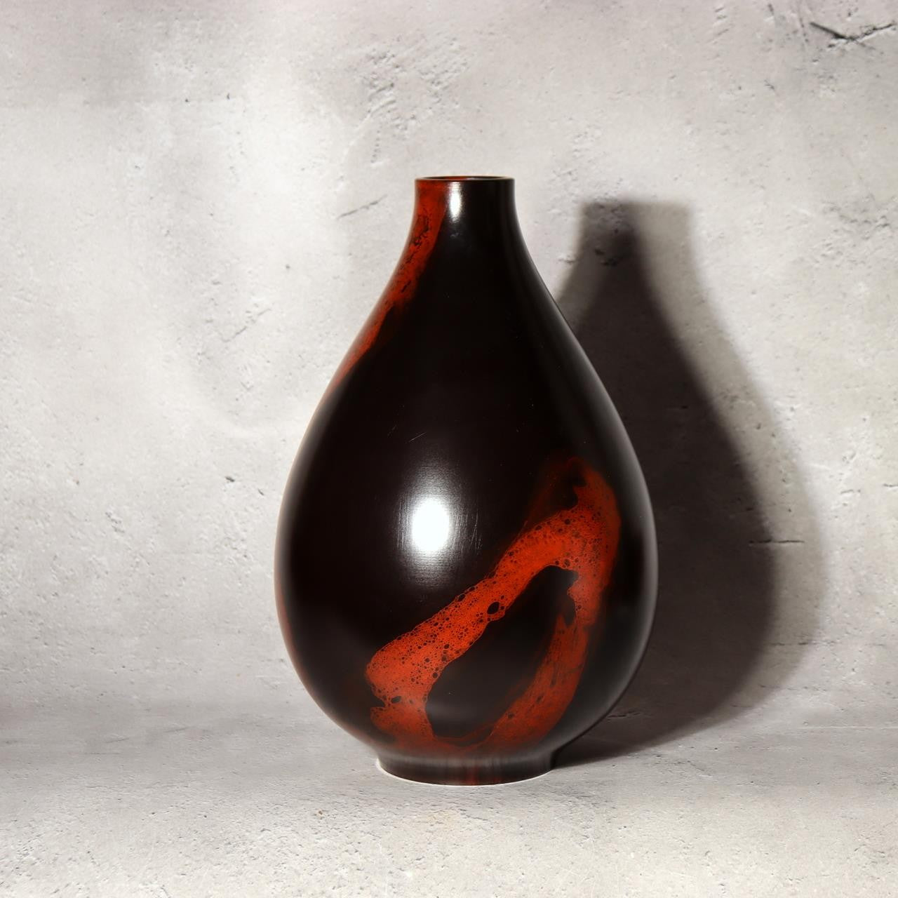 Japanese Bronze Vase Hoko Signed Abstract Red Black Splash Design Vintage BV7231