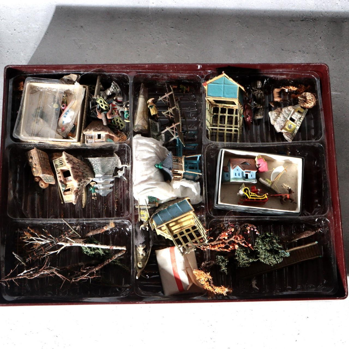 Vintage Japanese Bonkei Tenpai Miniature Figures Trees Suiseki Diorama Set BOSa66
