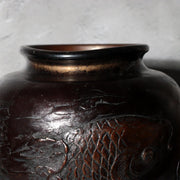 Antique Japanese Takaoka Bronze Vase Hozan Twin Koi Lotus Pond BV774-212