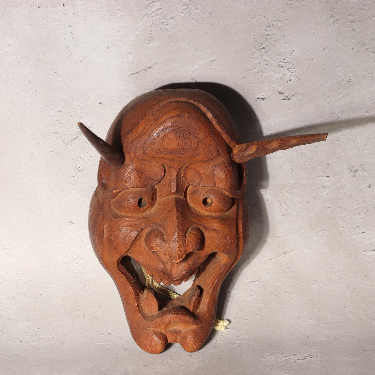 Japanese Antique Wooden Mask Hannya Wall Decor Hardwood Detachable Horns 700g5