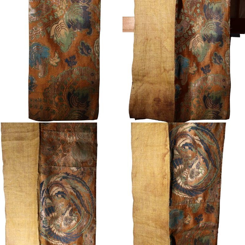 Antique Japanese Buddhist Kinran Brocade Temple Banner Dynamic Dragon Motif7
