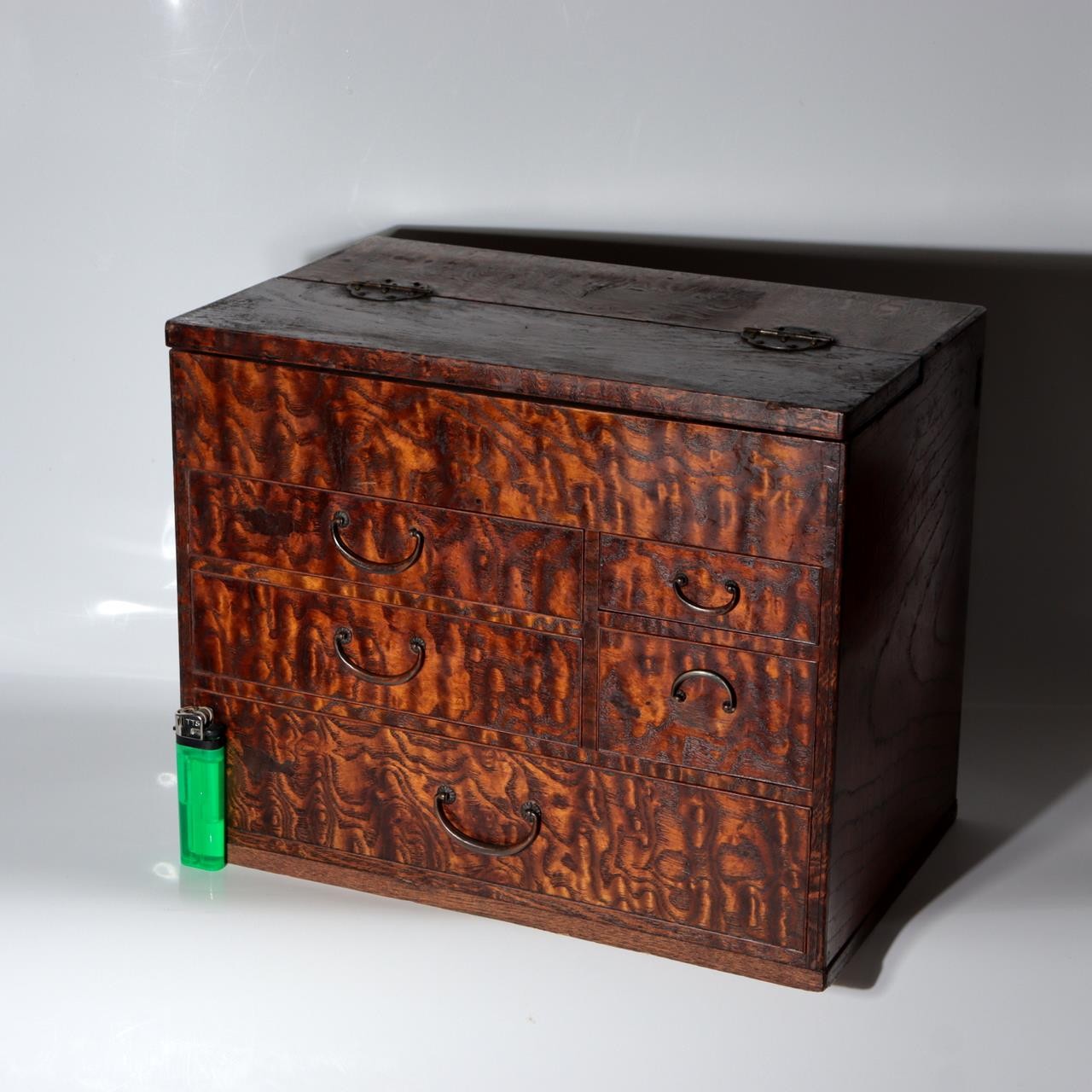Vintage Japanese Tamo Wood Haribako Sewing Box Figured Grain WO6196