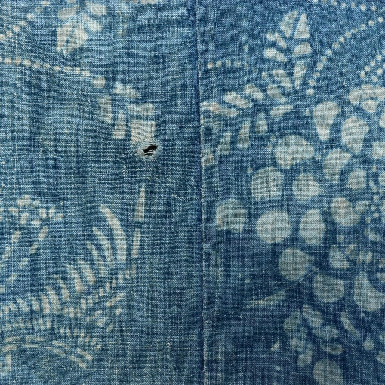 Antique Japanese Boro Indigo Cotton Cloth Katazome Phoenix Motif Futon Cover4