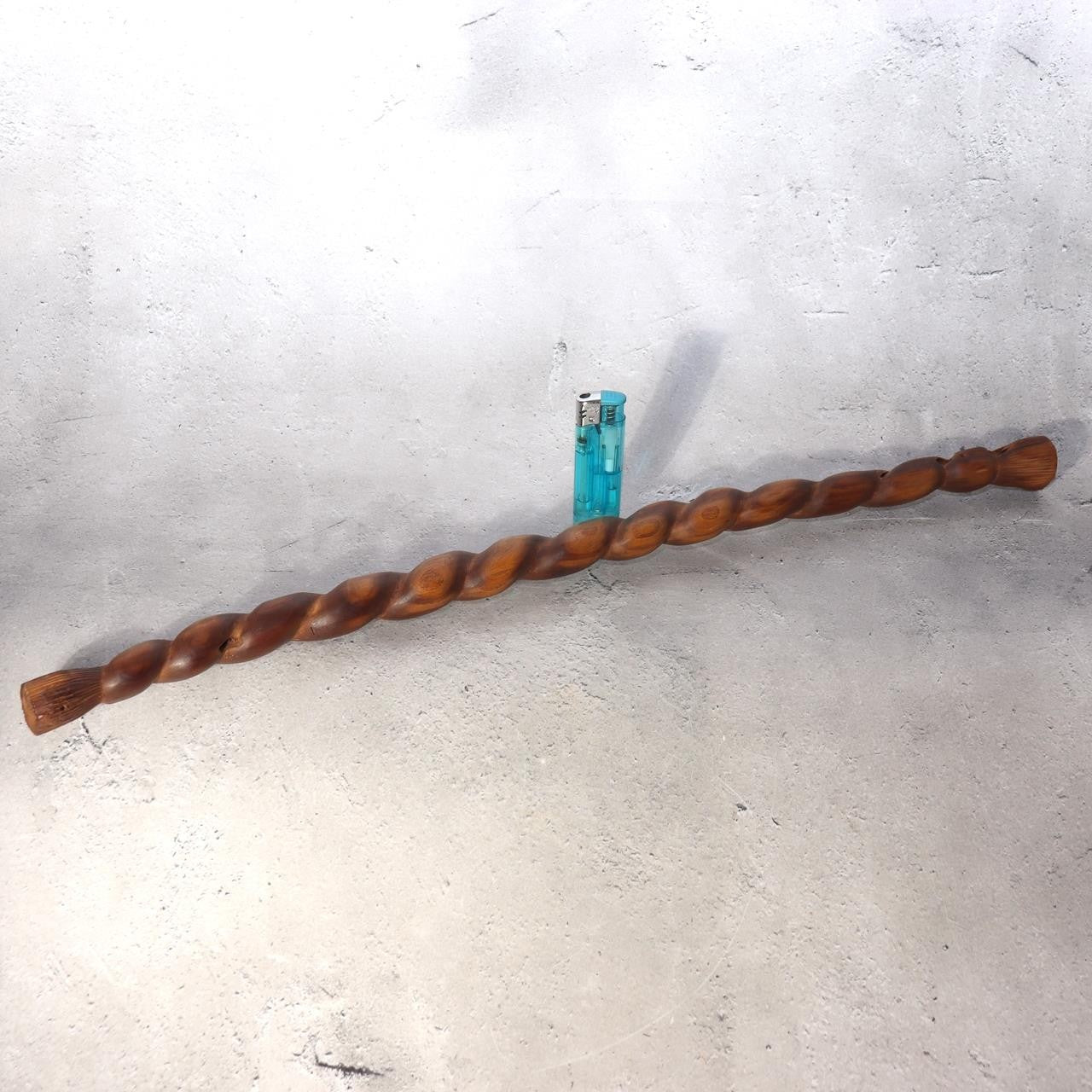 Japanese Antique Wooden Staff Shimenawa Spiral Twist Nyoi Buddhist Shinto 54cm5