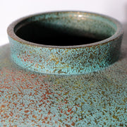 Vintage Japanese Cast Bronze Vase Blue Gold Mottled Patina Tomobako BV7847