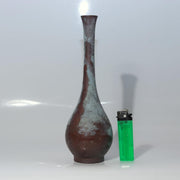 Japanese Vintage Bronze Tsurukubi Flower Vase Long Neck Green Patina Finish1