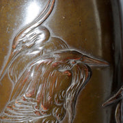 Antique Japanese Bronze Vase with Three Herons – Dated Wooden Box, 19319