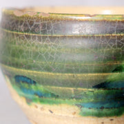 Japanese Seto-Oribe Matcha Tea Bowl Emerald Green Crackle Glaze Chawan Sidned17