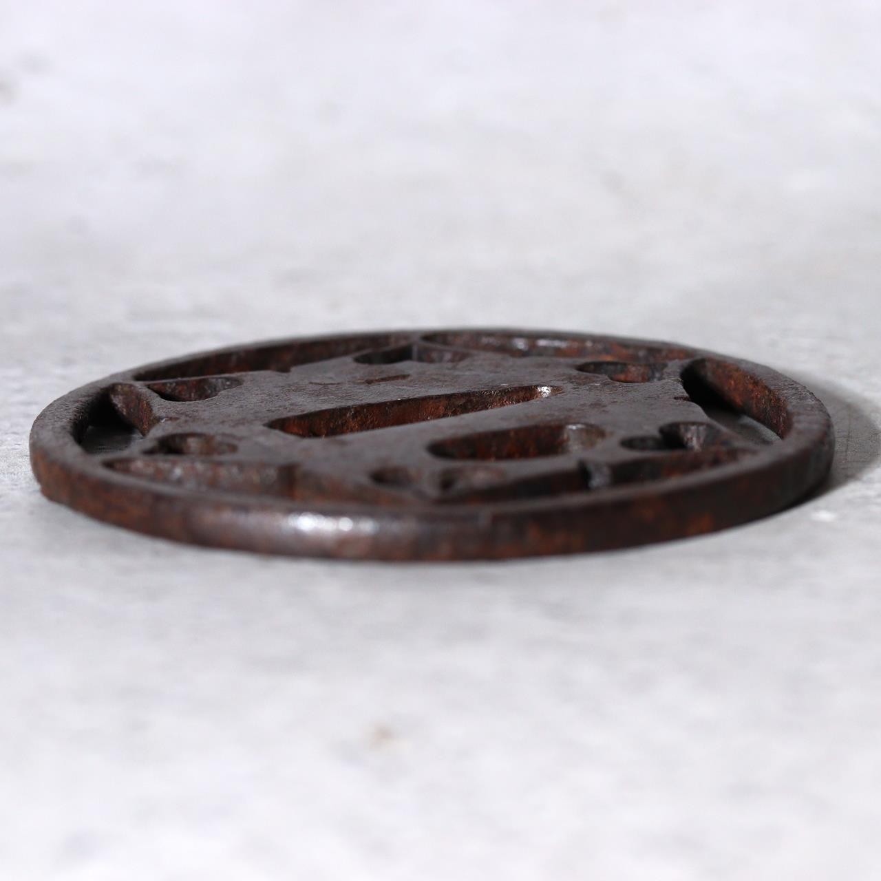 Antique Sukashi Tsuba: Iron Body Boar's Eye Heart Motifs Muromachi Edo Period4