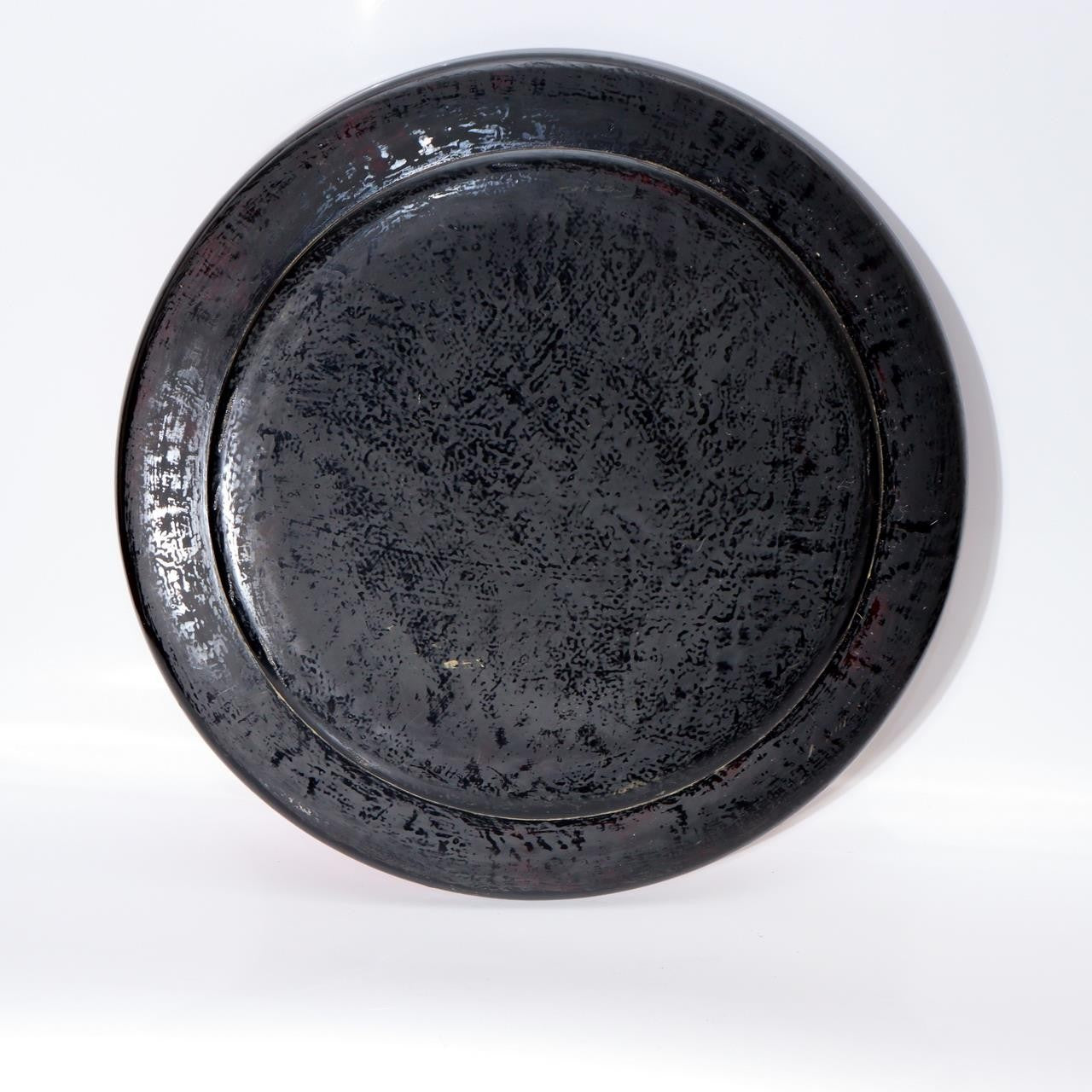 Vintage Aizu Lacquer Round Wooden Serving Tray Plates Red Black Set of 2 Japanes2