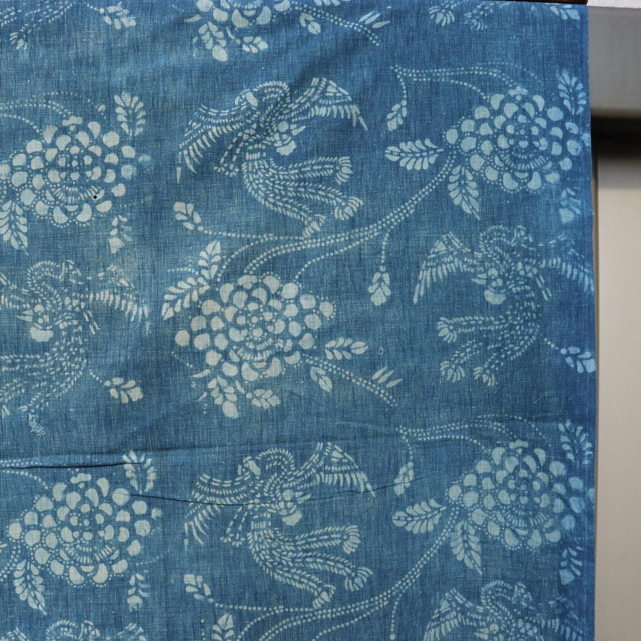 Antique Japanese Boro Indigo Cotton Cloth Katazome Phoenix Motif Futon Cover0